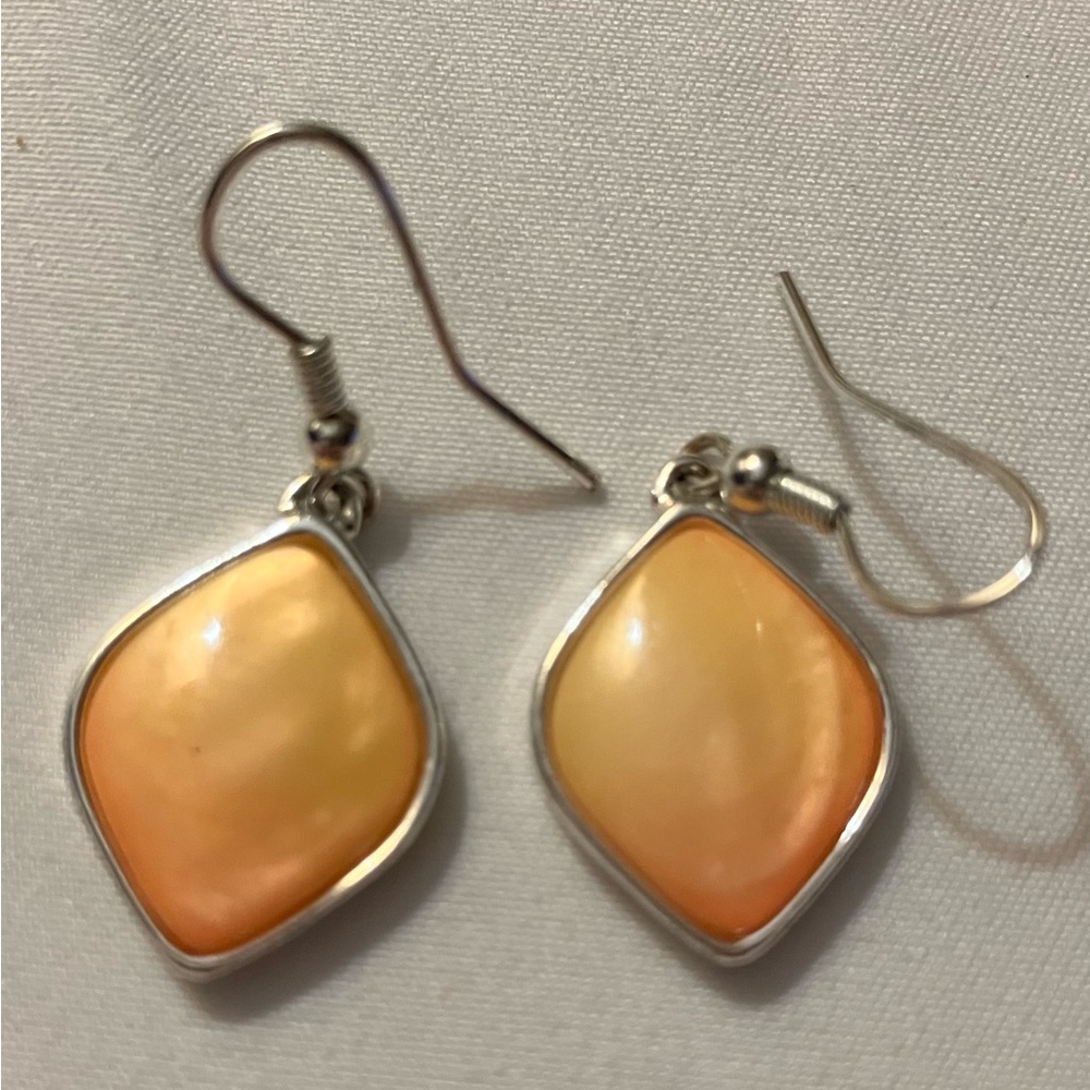 Vintage Peach Aventurine and silver dangle Earrings